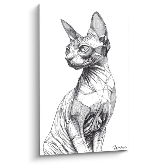 Tableau Chat Sphynx Esquisse - Portrait Artistique Noir et Blanc - Edition chat Sphynx