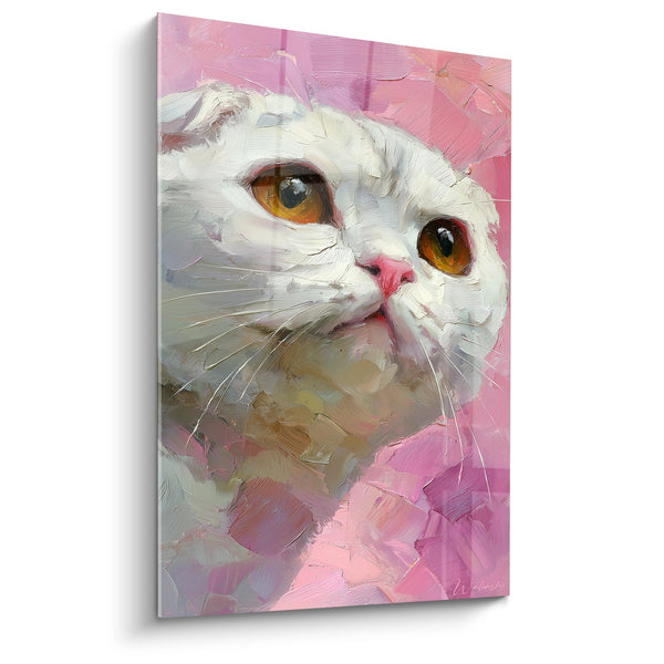 Tableau Chat Scottish Fold Yeux Ambrés - Tendresse Rose - Edition chat Scottish Fold