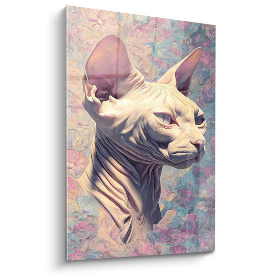 Tableau Chat Sphynx Artistique - Majesté Florale - Edition chat Sphynx
