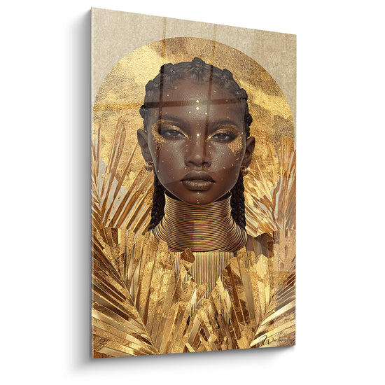 Tableau Femme Africaine Dorée - Déesse aux Parures d'Or - Edition Visage africain
