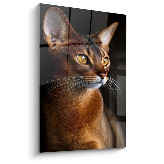 Tableau portrait chat Abyssin aux yeux dorés, pelage roux cuivré, art mural décoratif pour intérieur élégant