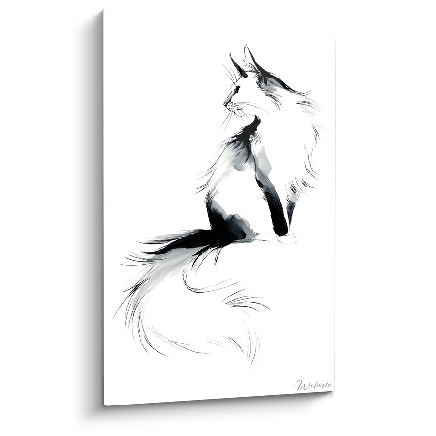 Tableau Chat Somali Aquarelle Noir et Blanc - Élégance Féline - Edition chat Somali