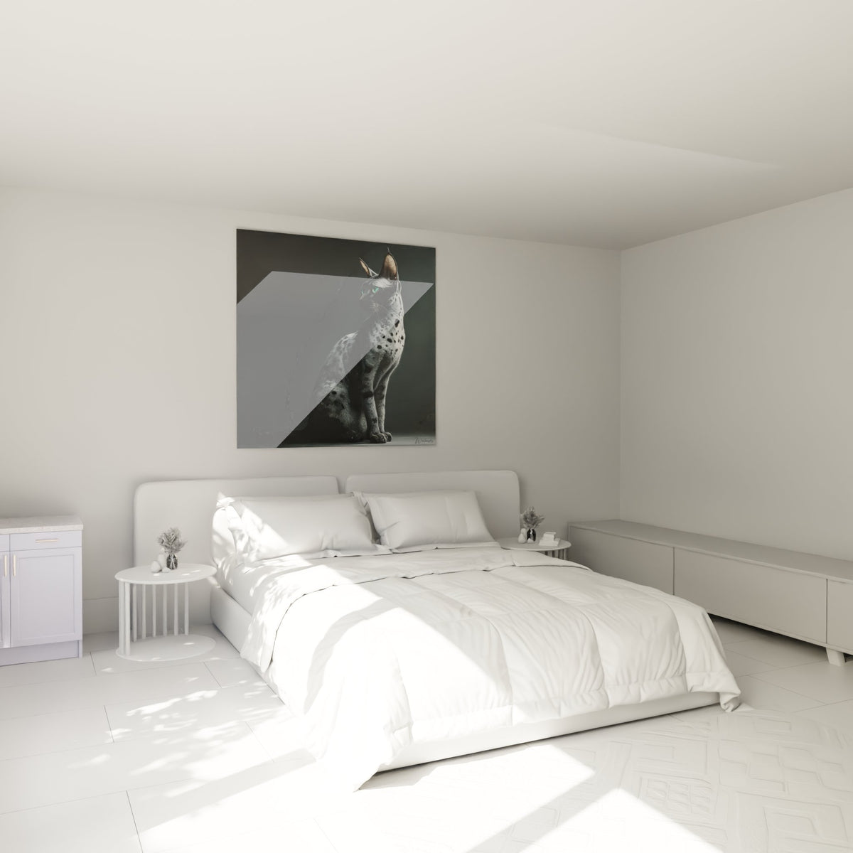 Décoration murale chambre avec tableau chat Egyptian Mau élégant aux tons gris et verts