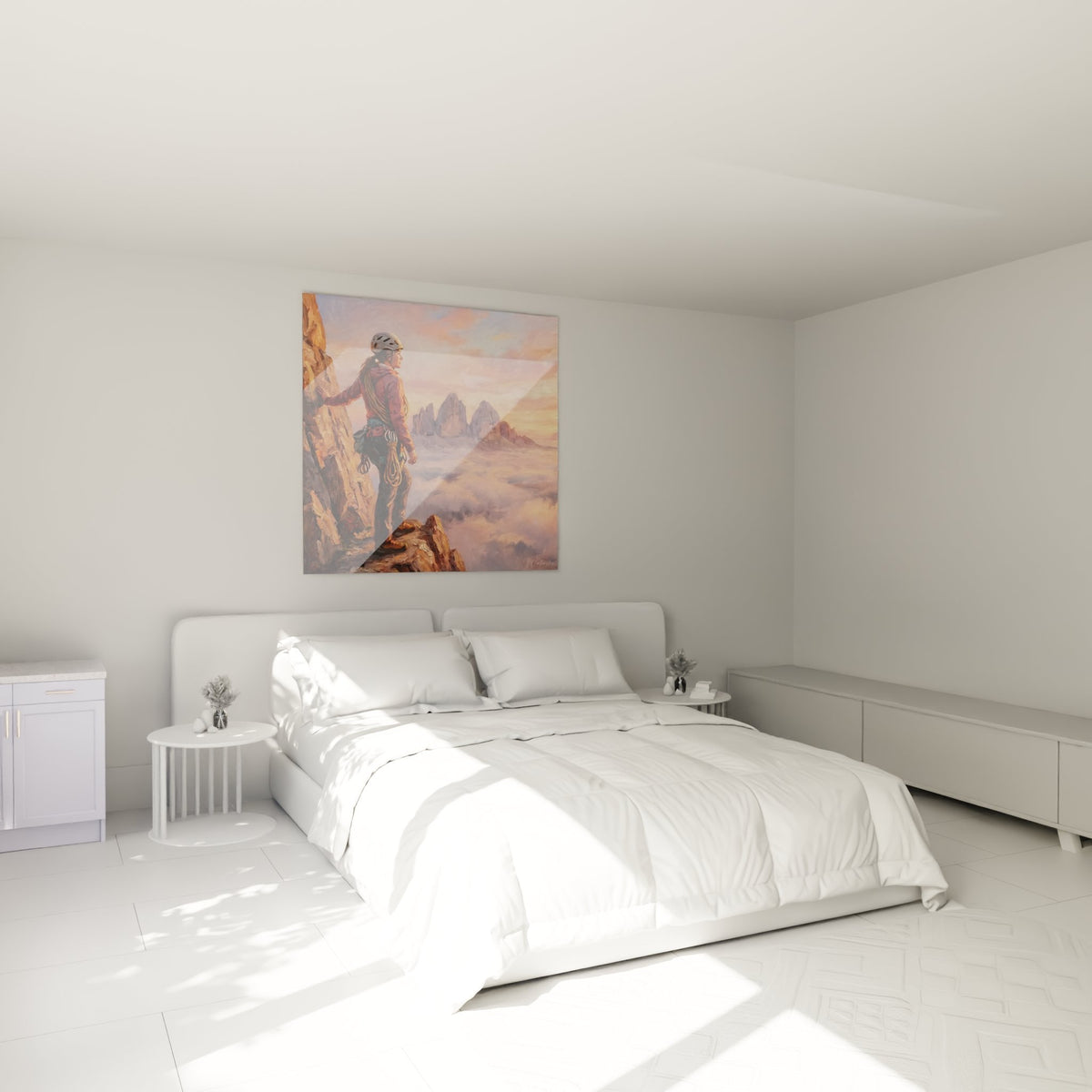 Decoration murale escalade dans chambre moderne avec tableau grimpeur montagne ambiance chaleureuse
