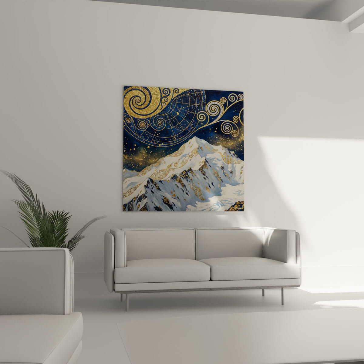 Detail ornements dores spirales et arabesques sur Mont Blanc artistique style Art Deco avec constellations