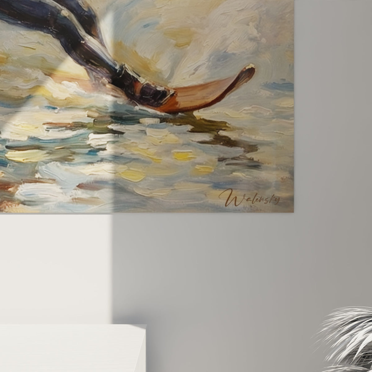 Vue d'ensemble du tableau ski nautique dans un intérieur contemporain, style décoration sport aquatique