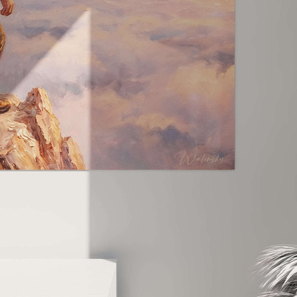 Vue ensemble tableau mural escalade grimpeur sommet decoration interieur moderne style montagnard