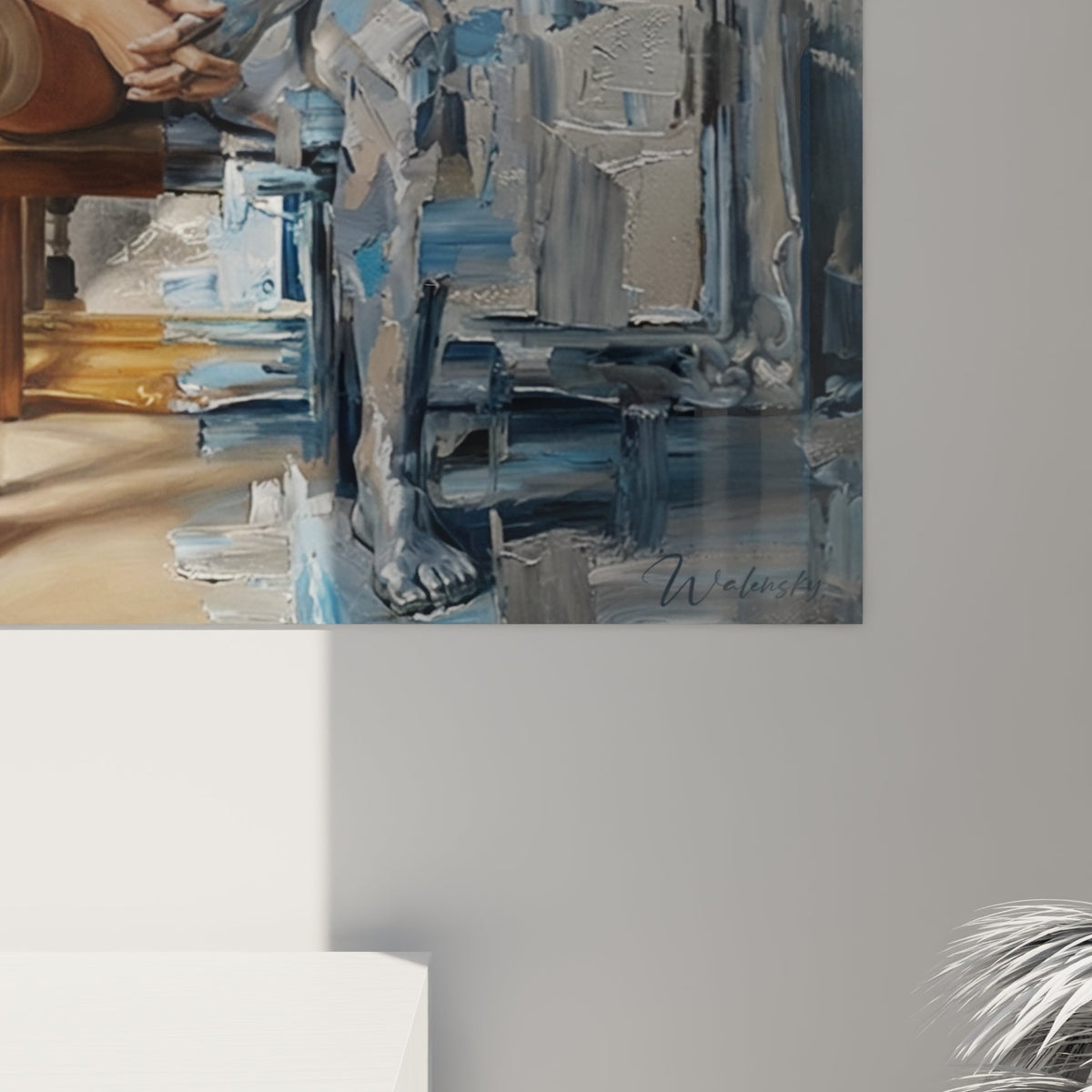 Vue ensemble tableau sportive reflection paralympique decoration murale art moderne bleu argent dore