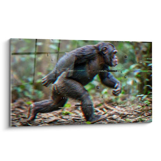 Tableau Chimpanzé en Course avec Effets Glitch Colorés - Énergie Numérique - Edition Chimpanzé
