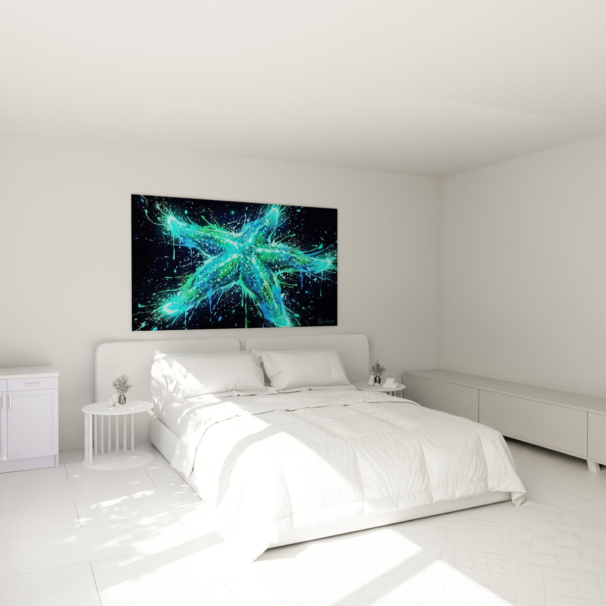 decoration murale etoile de mer lumineuse turquoise chambre moderne ambiance marine apaisante