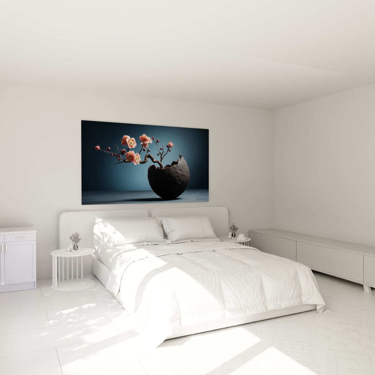 Tableau ikebana fleurs cerisier roses chambre decoration murale zen
