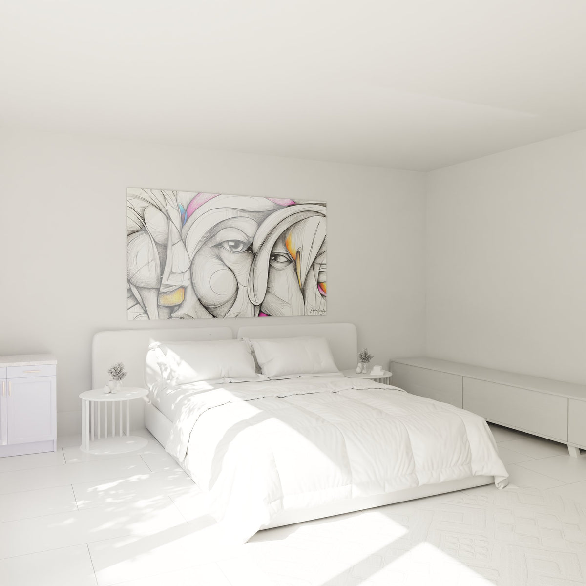 Décoration murale chambre tableau dessin moderne visage abstrait féminin contemporain