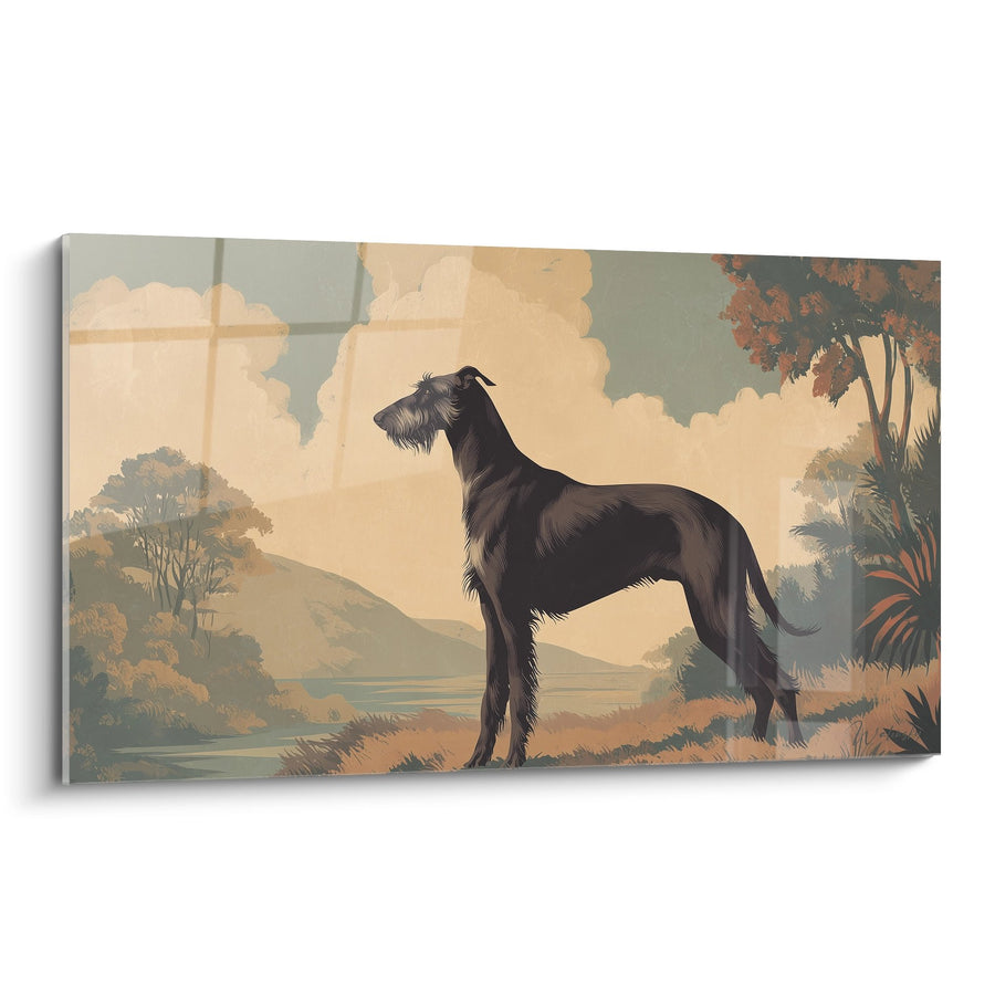 Tableau Deerhound Sombre Silhouette Contemplative Paysage Pastoral Rétro - Élégance Sauvage - Édition Deerhound