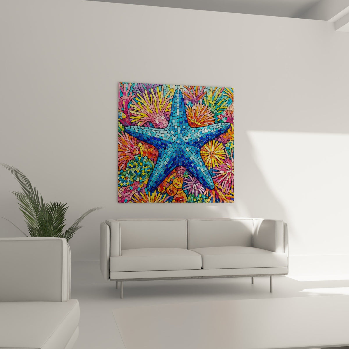 Detail mosaique tesselles bleues roses texture effet profondeur motifs radiants couleurs chatoyantes