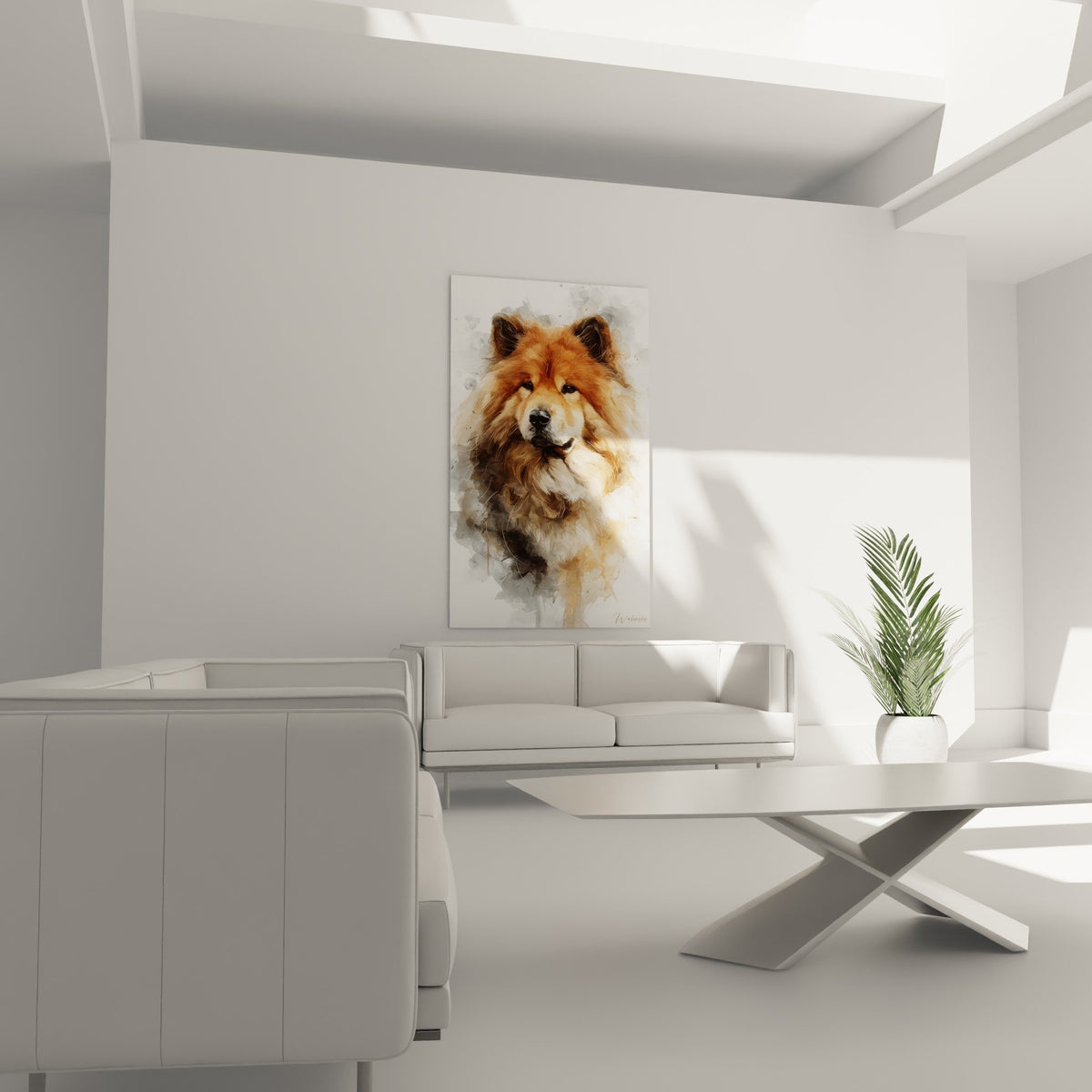 Détail portrait Eurasier technique aquarelle yeux sombres truffe noire pelage tons chauds