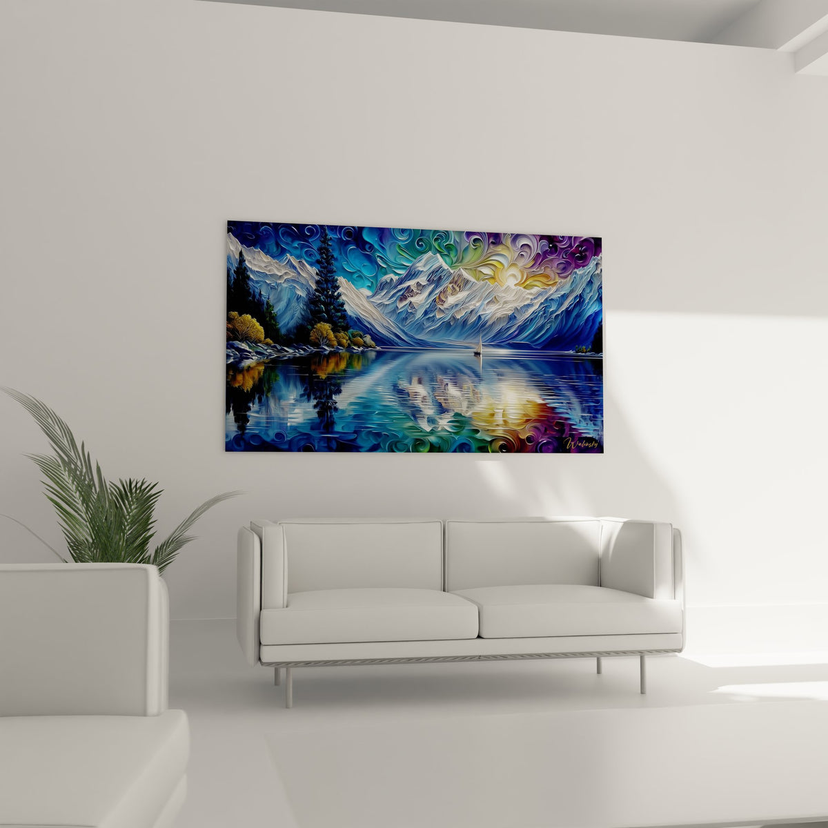 Détail rapproché tableau montagne showing cosmic reflections on alpine lake surface