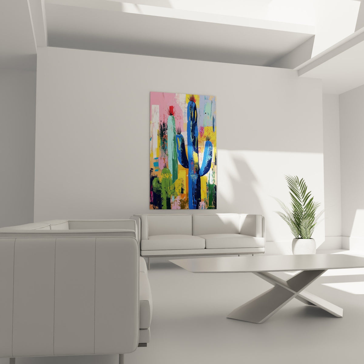 Détail textures peinture cactus stylisés couleurs vives art cubisme moderne
