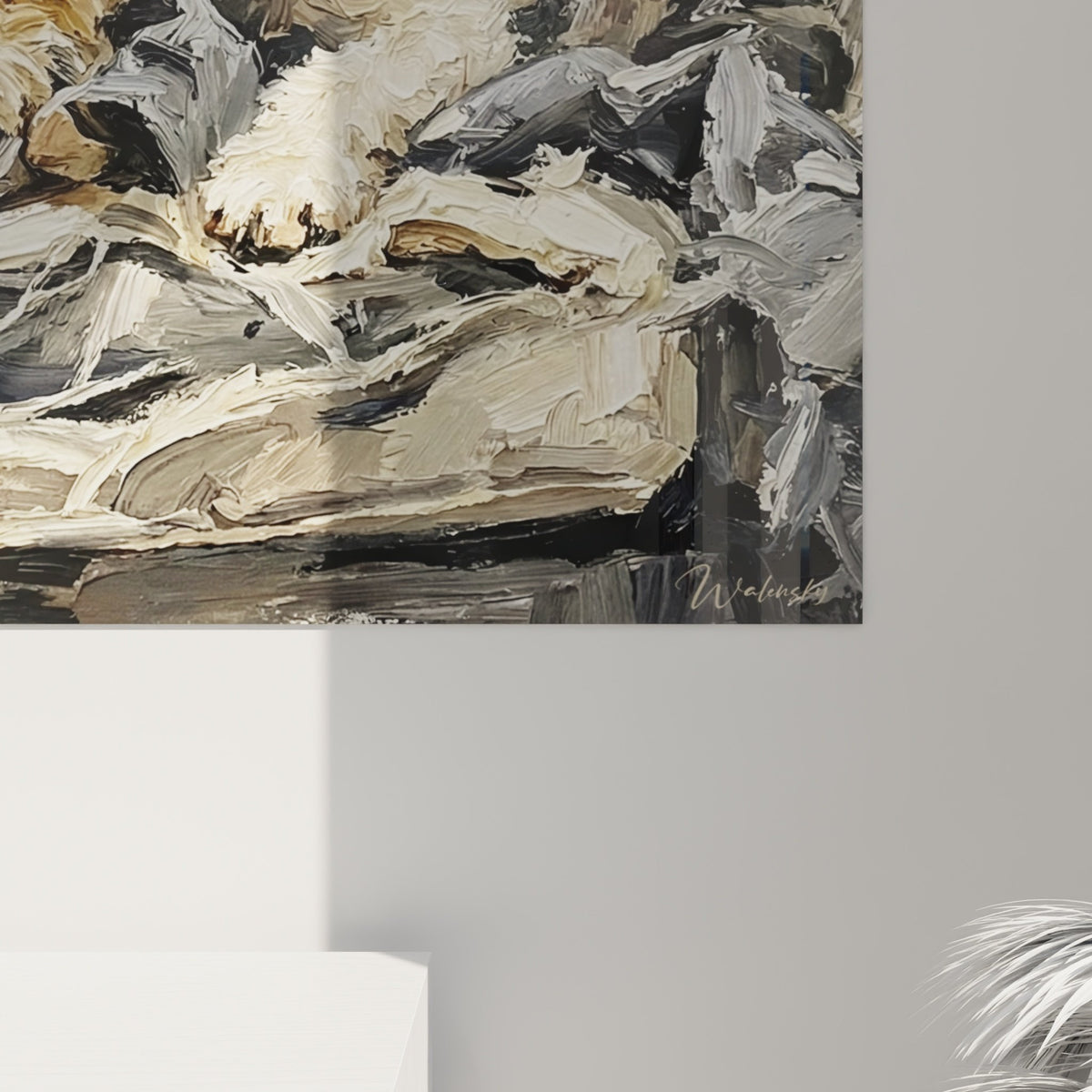 Vue ensemble tableau Fox Terrier repos paisible art mural tons neutres chaleureux