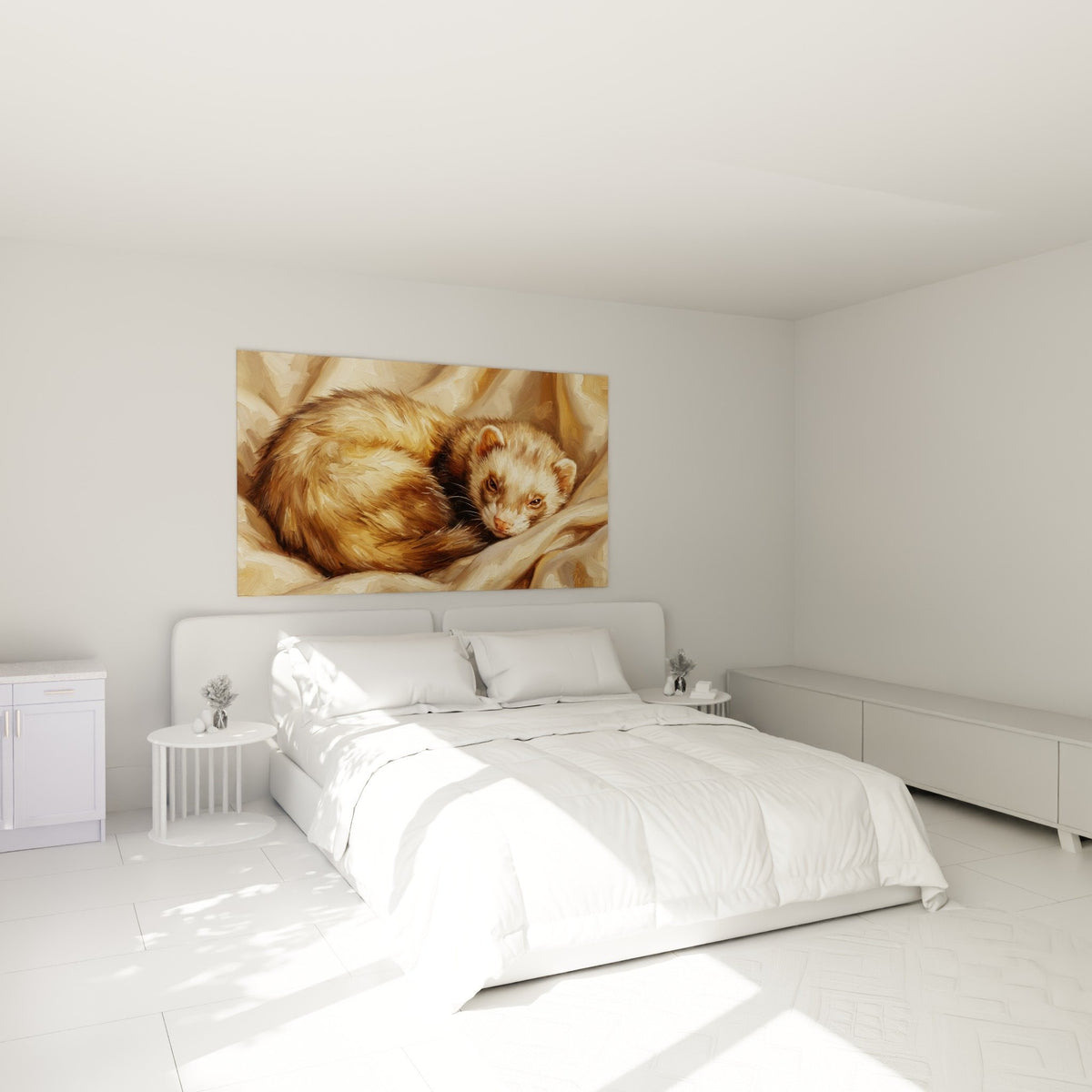 Tableau furet paisible tons chauds decoration chambre cocooning beige doré Edition Furet