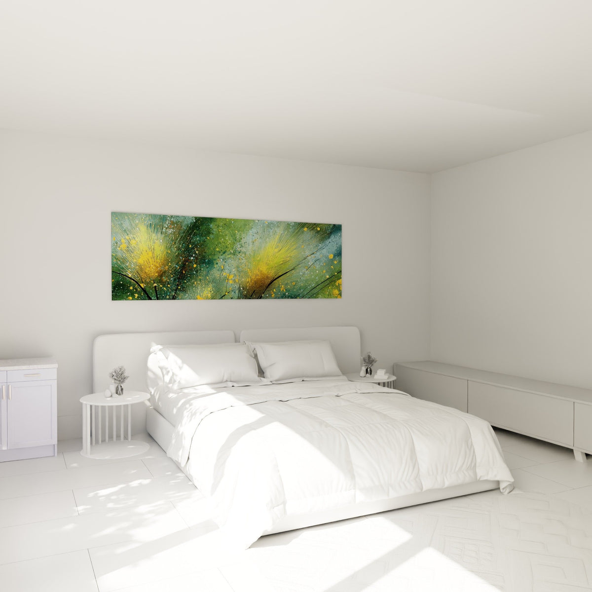 tableau graminées dorées explosions lumineuses chambre mur blanc décoration nature contemporaine