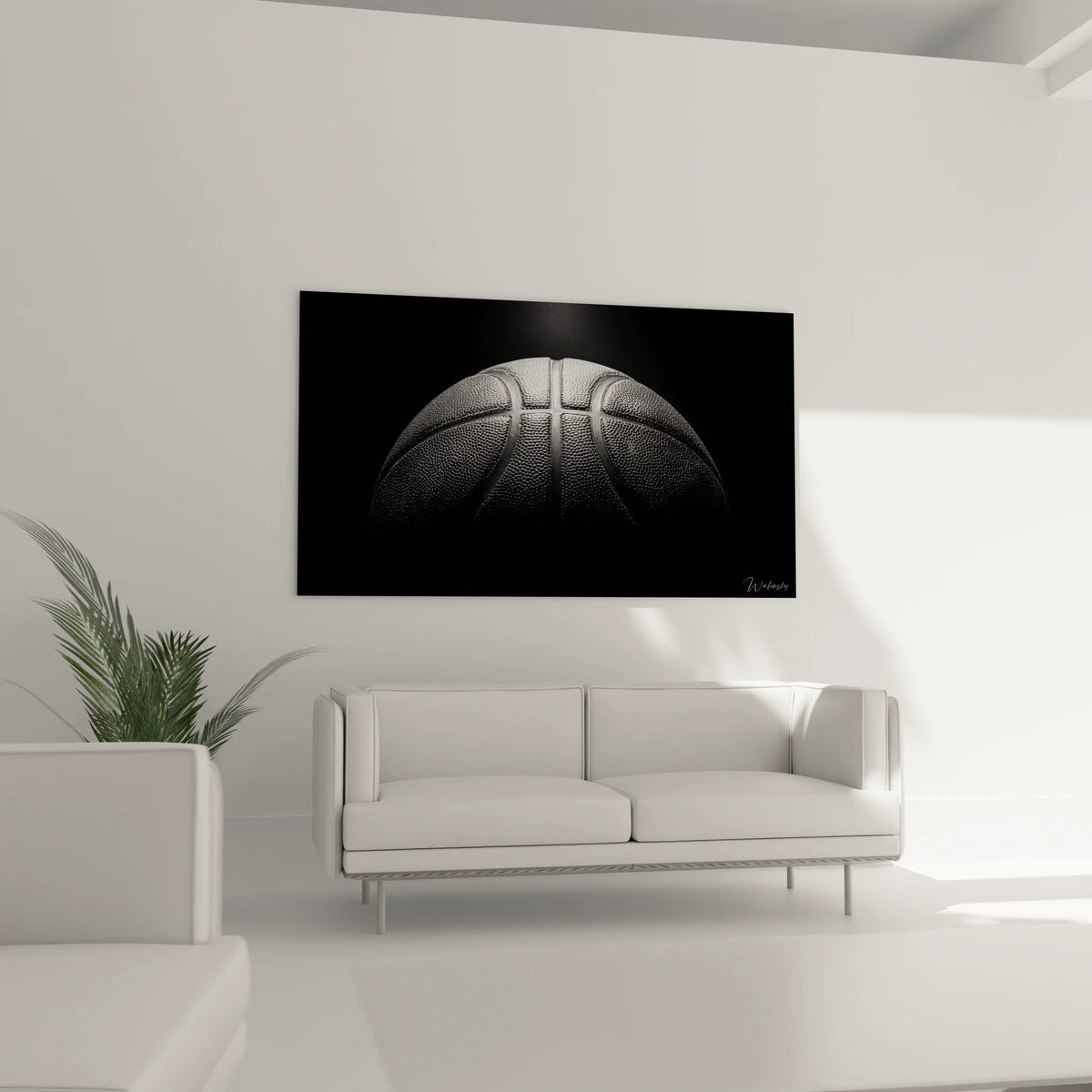 Gros plan texture ballon basketball art mural noir et blanc détaillé