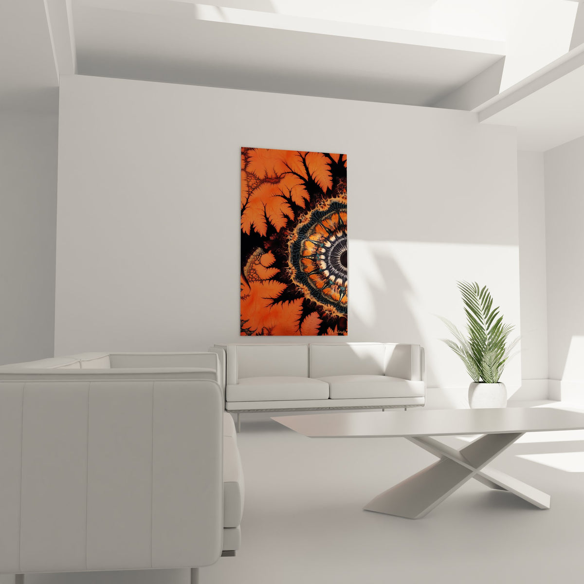 Gros plan sur les détails fractals orange et les structures végétales complexes