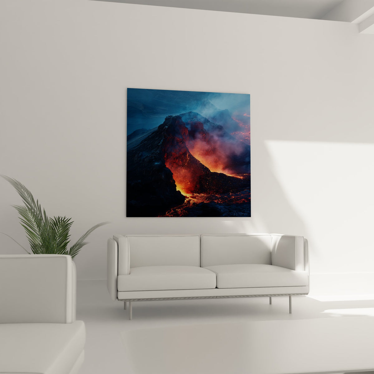 Gros plan détails lave incandescente tableau volcanique - art mural éruption cratère