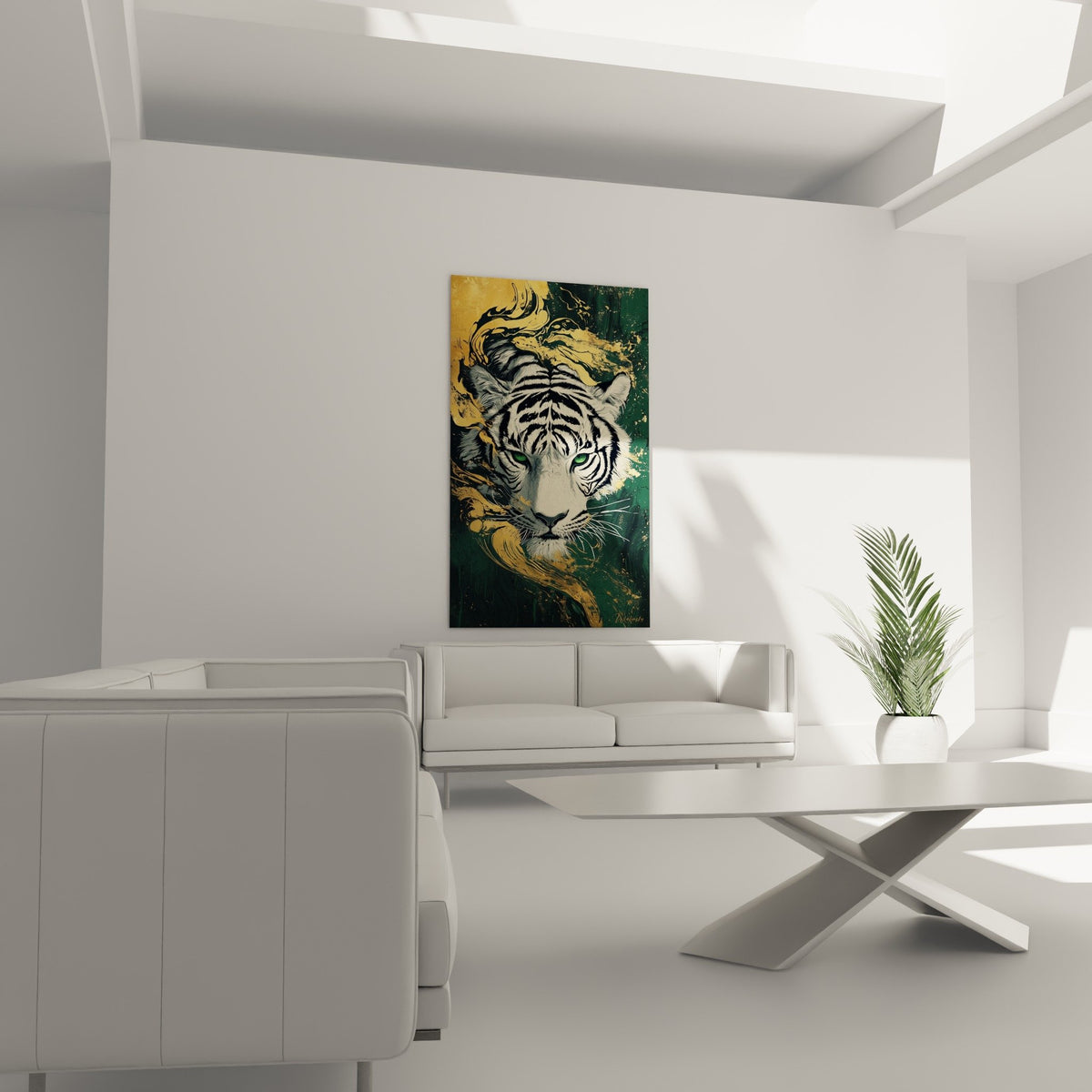 Gros plan sur les yeux verts émeraude du tigre et détails du pelage rayé noir blanc