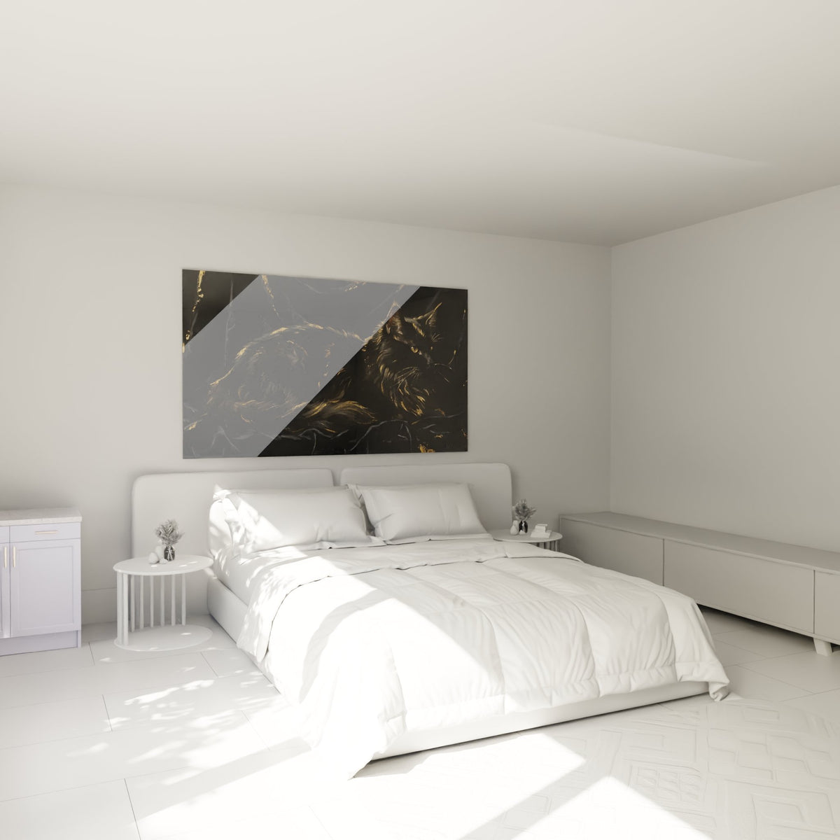 Tableau Maine Coon noir et doré décorant une chambre moderne, art mural félin sophistiqué