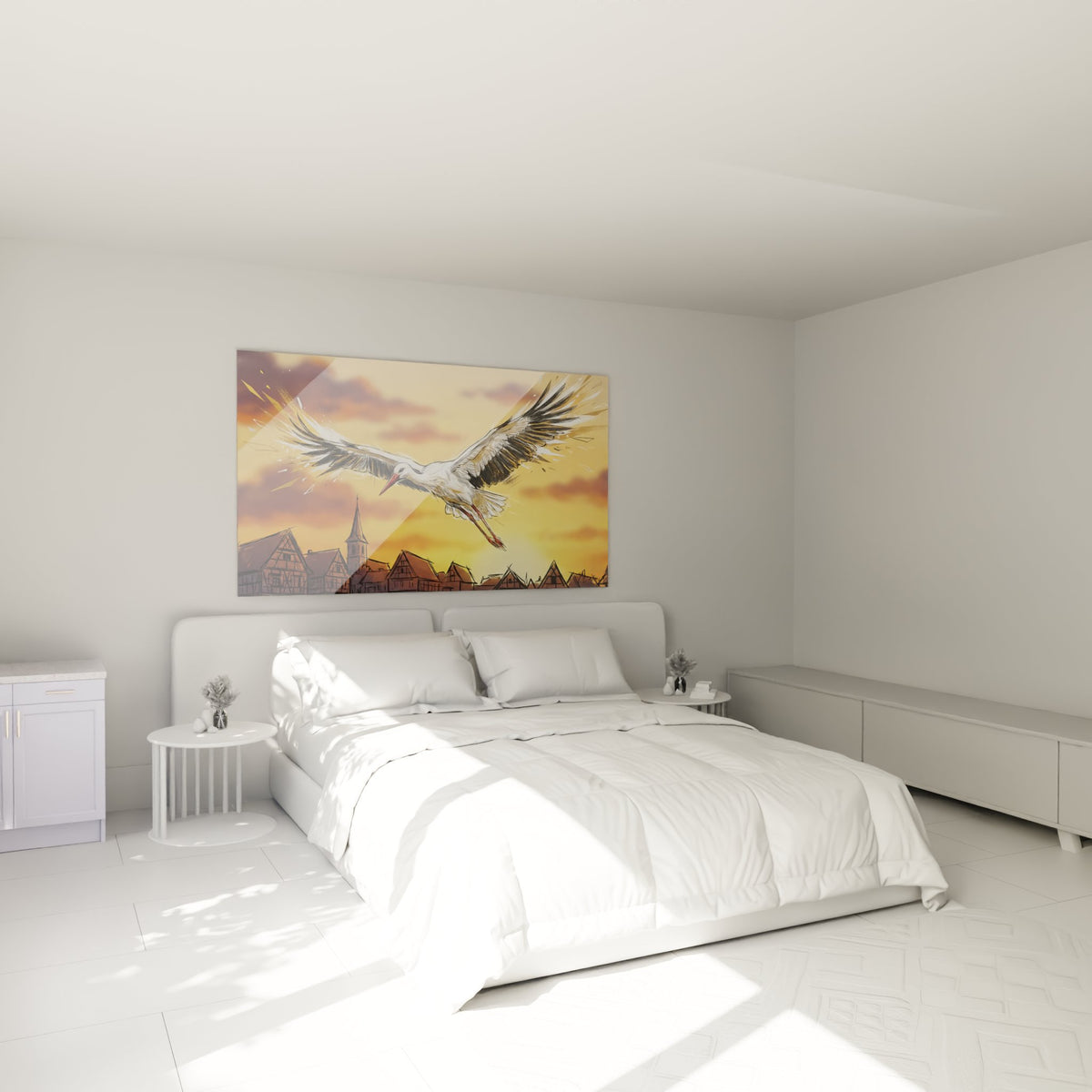 Decoration murale cigogne alsace dans chambre avec ambiance chaleureuse et authentique