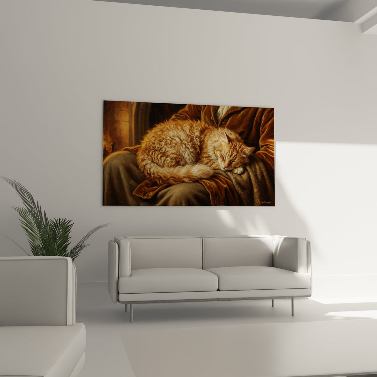 Gros plan pelage boucle chat Laperm roux texture spirales dorees detail artistique exceptionnel