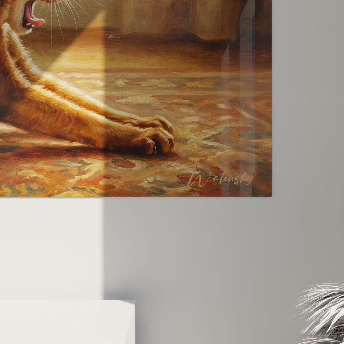 Vue d'ensemble du tableau chat Abyssin dans un intérieur contemporain, ambiance chaleureuse