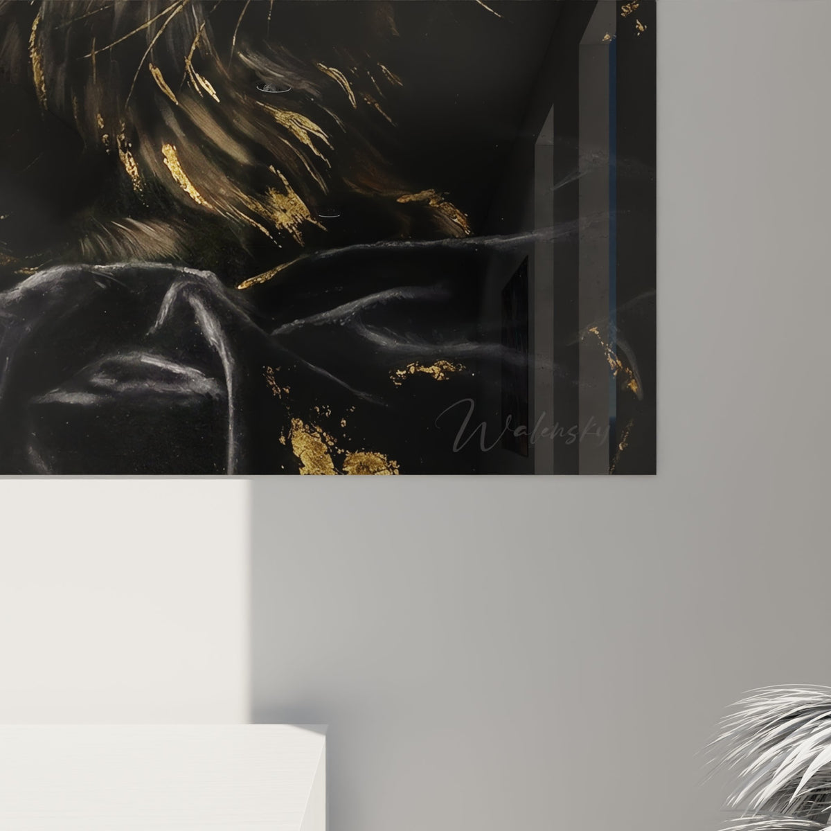 Vue d'ensemble du tableau Maine Coon noir et doré, œuvre d'art féline pour décoration murale
