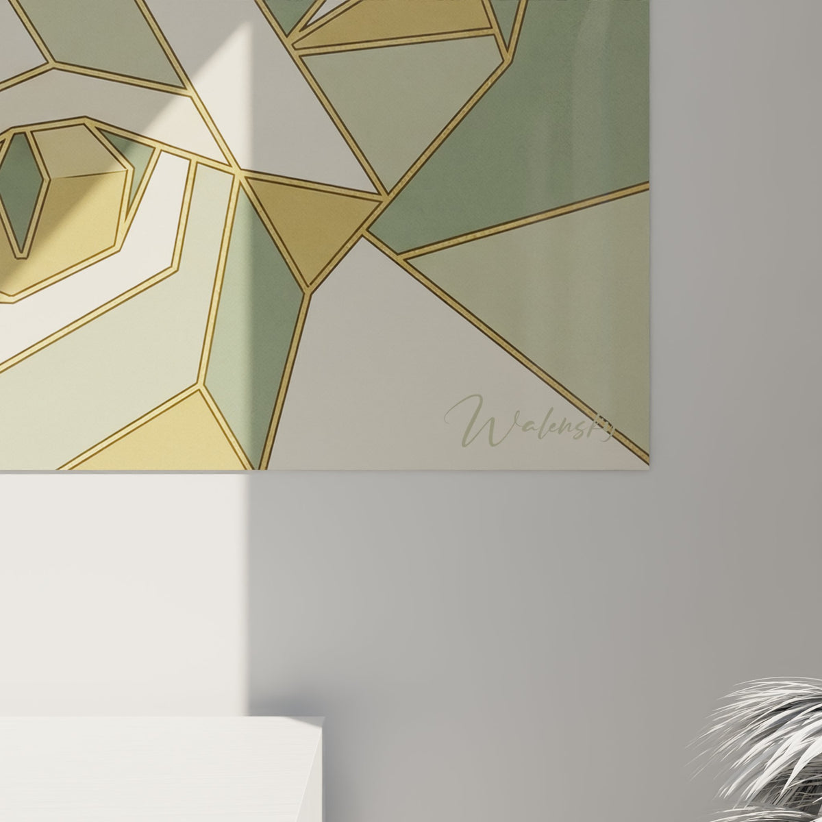 Vue ensemble tableau chat Oriental art polygonal moderne decoration murale style geometrique