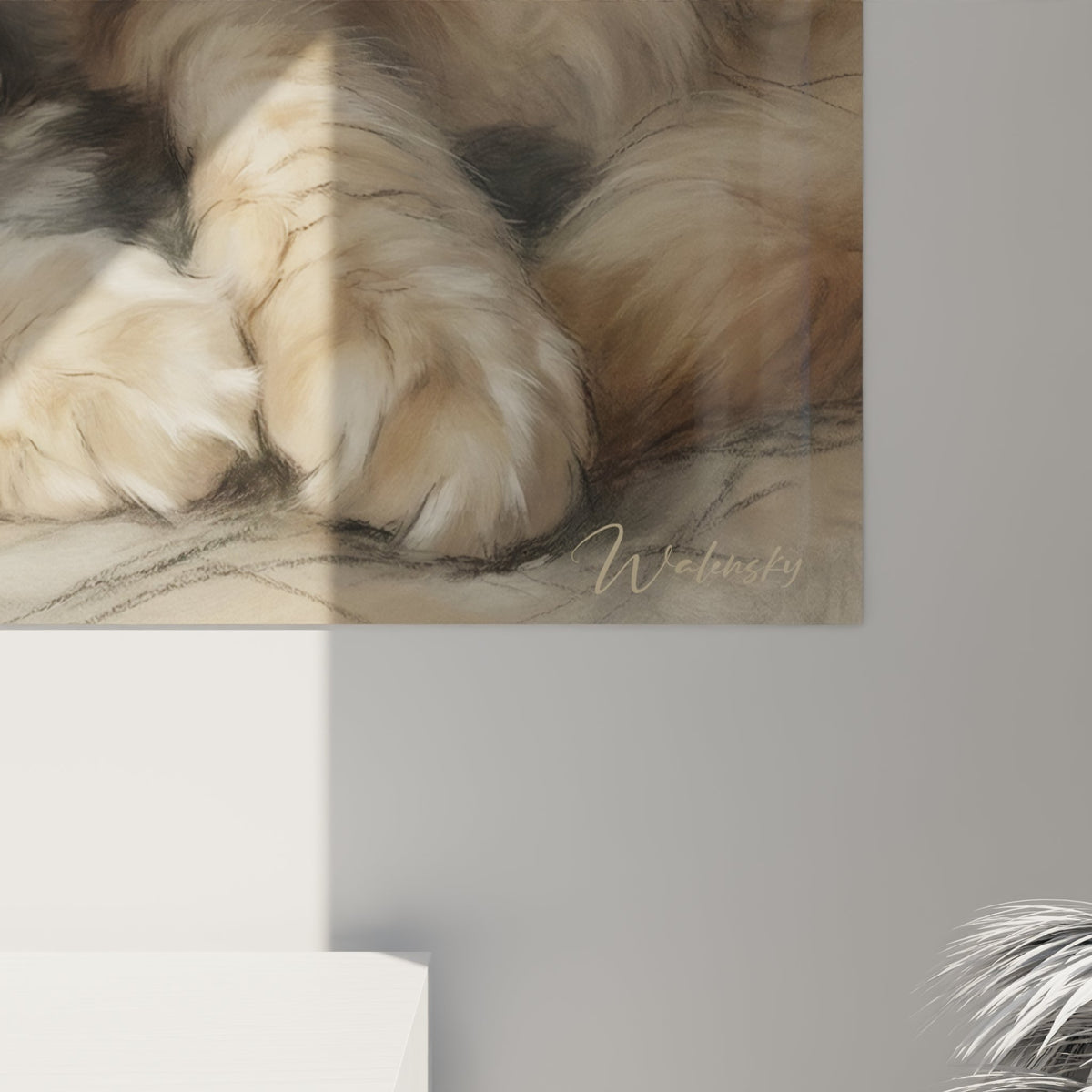 Vue ensemble tableau mural Maine Coon scene maternelle chat decoration interieur art felin moderne