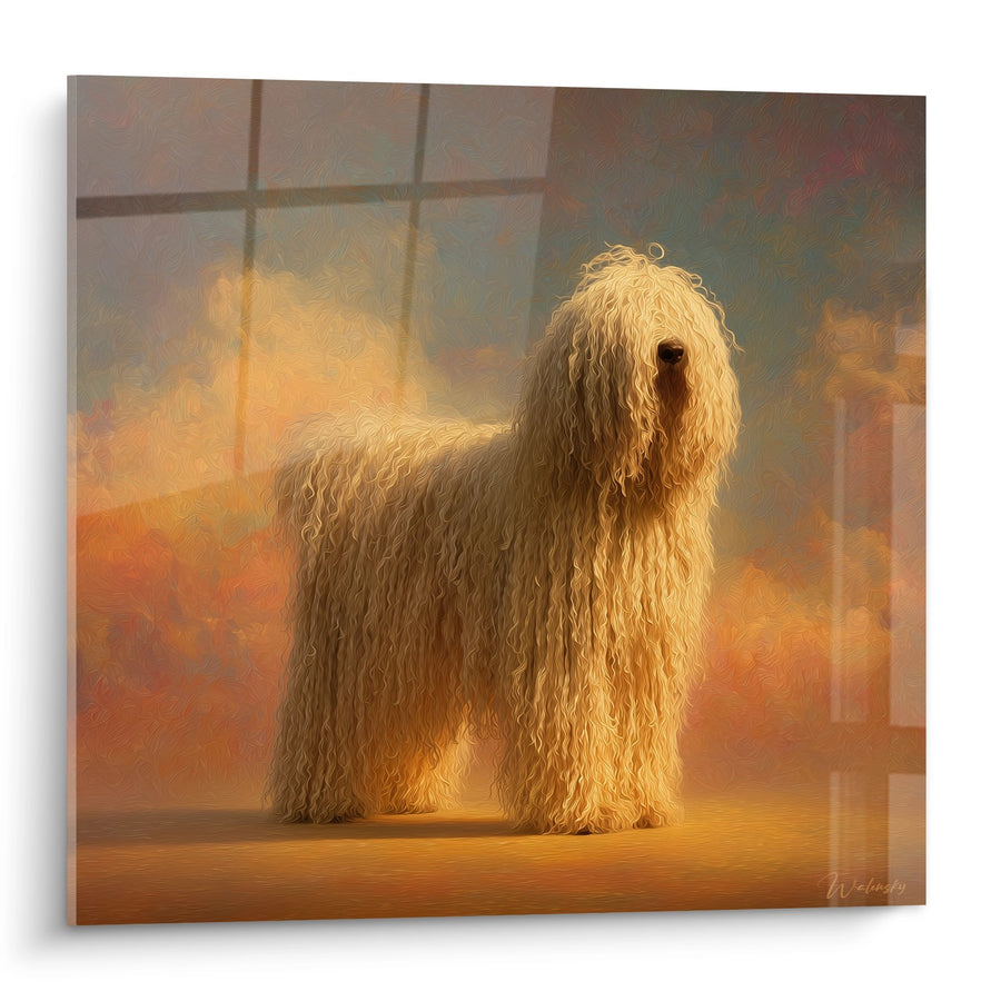 Tableau Chien aux Longs Poils Dorés dans Lumière Chaude - Majesté Dorée - Edition Komondor