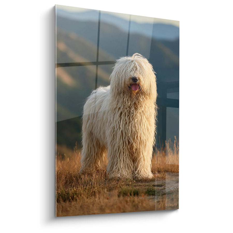 Tableau Chien aux Longs Poils Crème dans un Paysage Doré - Majesté Champêtre - Edition Komondor