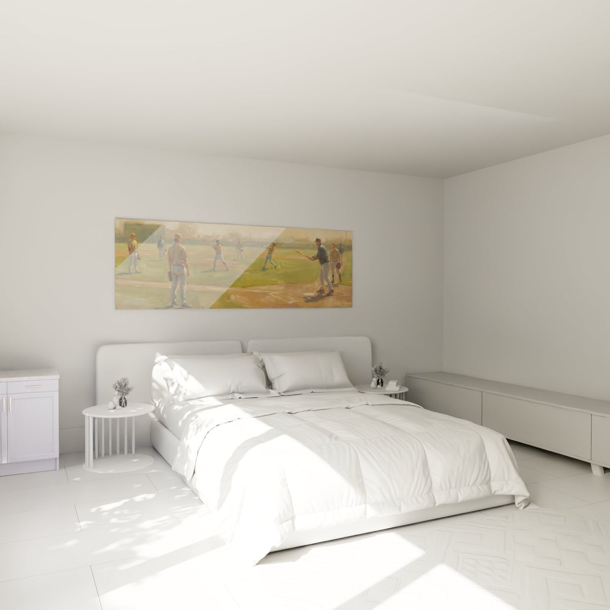 Tableau baseball dans chambre, décoration murale sport avec scène entraînement joueurs terrain