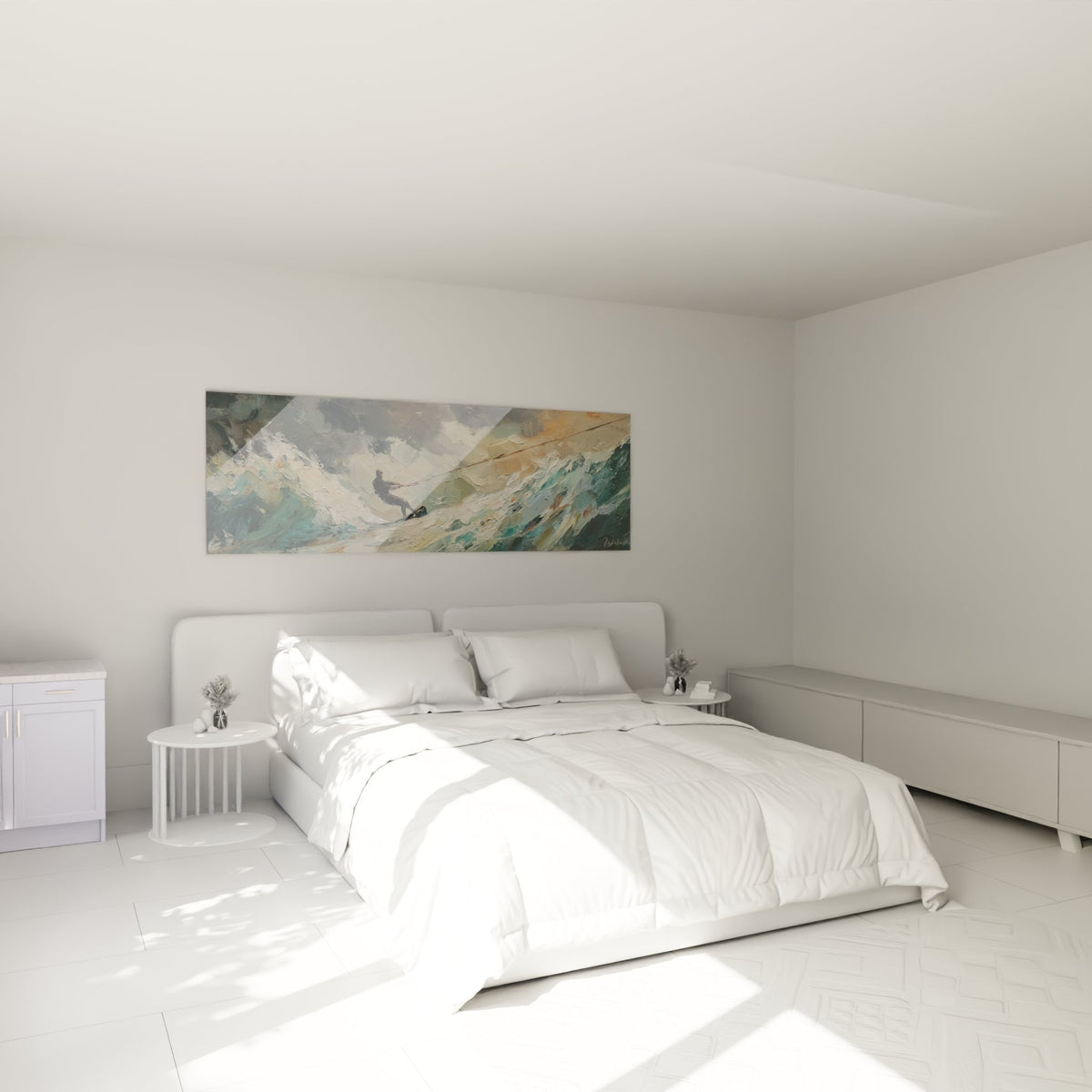 Décoration chambre avec tableau ski nautique panoramique, ambiance maritime et sportive