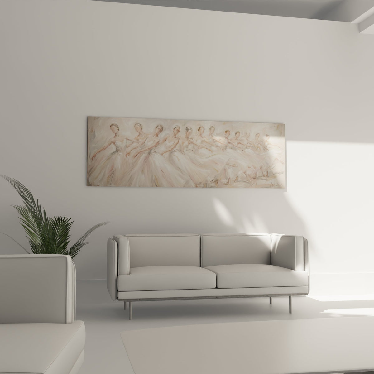 Gros plan sur les details du tableau ballerines montrant la finesse des tutus blancs