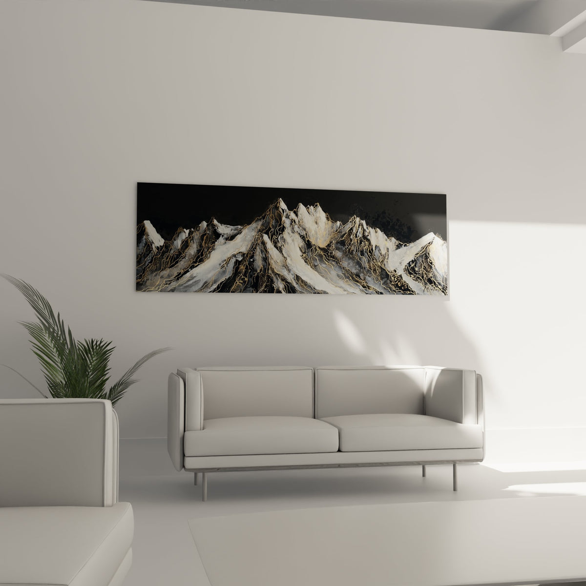 Détail texture tableau montagne avec effets dorés et reliefs rocheux peints