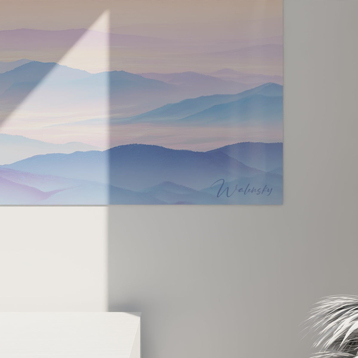 Vue d'ensemble tableau panoramique Pyrénées brume matinale décoration murale paysage montagne pastel