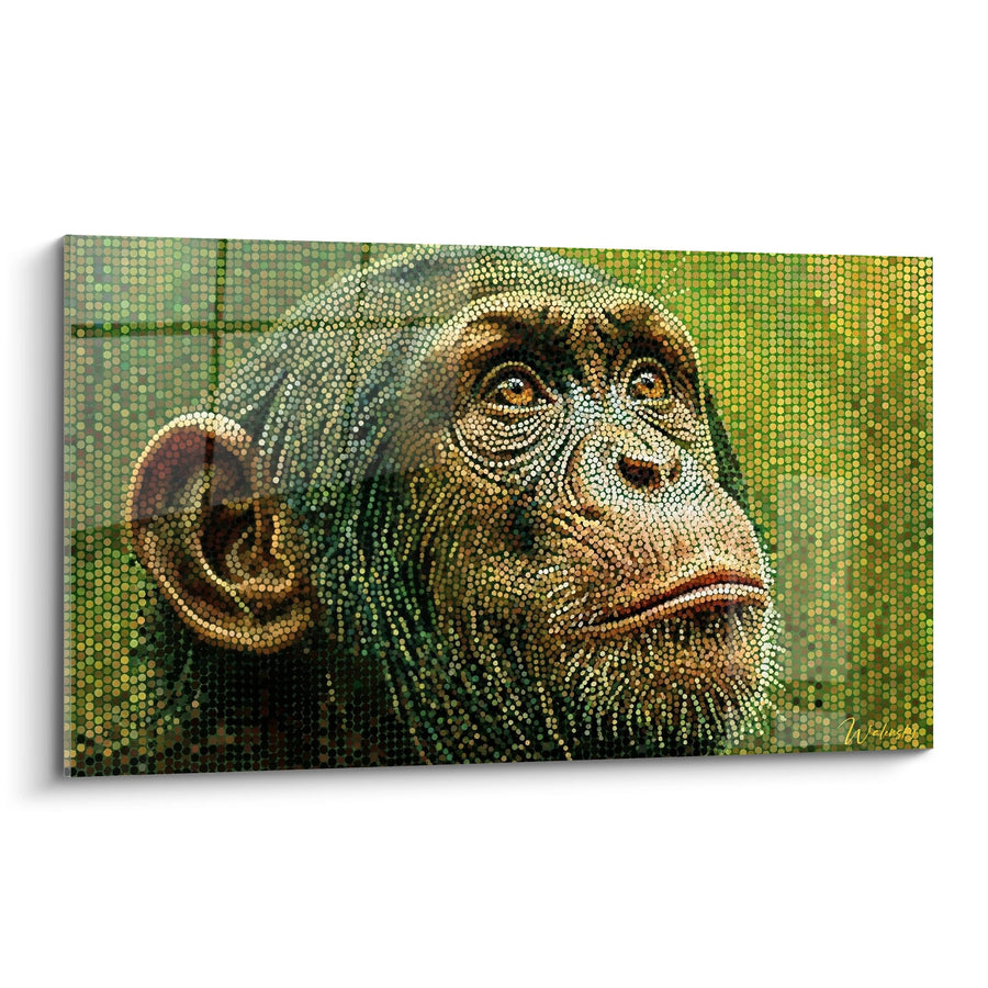Tableau Portrait Mosaïque Doré et Vert Regard Expressif - Contemplation Dorée - Edition Chimpanzé