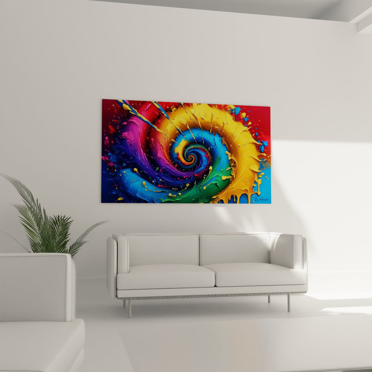 Gros plan détaillé spirale abstraite multicolore montrant texture peinture et couleurs vives