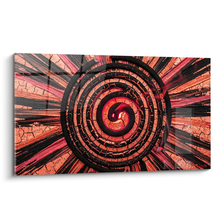 Tableau Spirale Rouge Incandescente aux Cercles Concentriques - Tourbillon de Feu - Edition Encens
