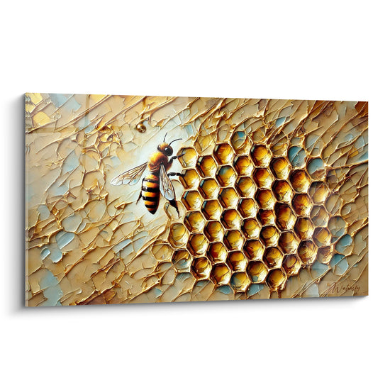 Tableau Abeille dorée sur nid d'alvéoles doré - Labeur silencieux - Edition Abeille