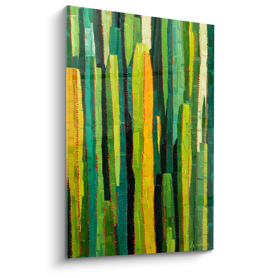Tableau Bandes Verticales Abstraites Vertes Oranges et Turquoise - Forest de Couleurs - Edition Cactus