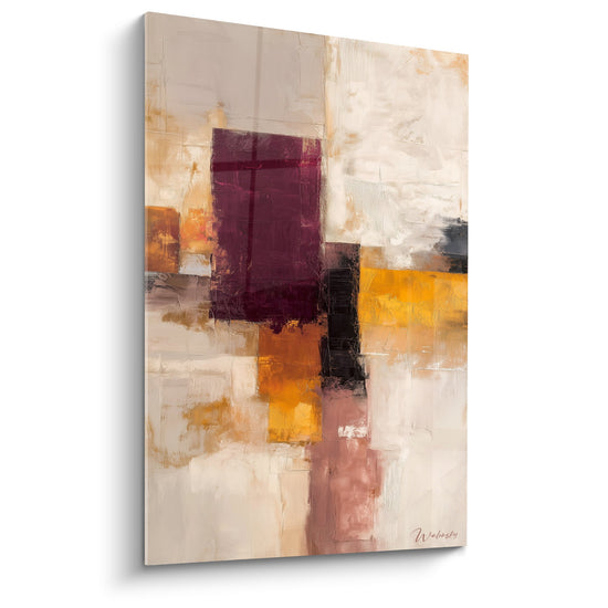 Tableau abstrait moderne bordeaux orange beige composition geometrique feng shui sud feu decoration murale