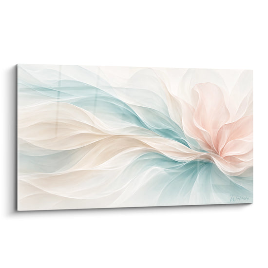 Tableau Fleur rose et bleu vaporeux - Souffle délicat - Edition Abstrait coloré