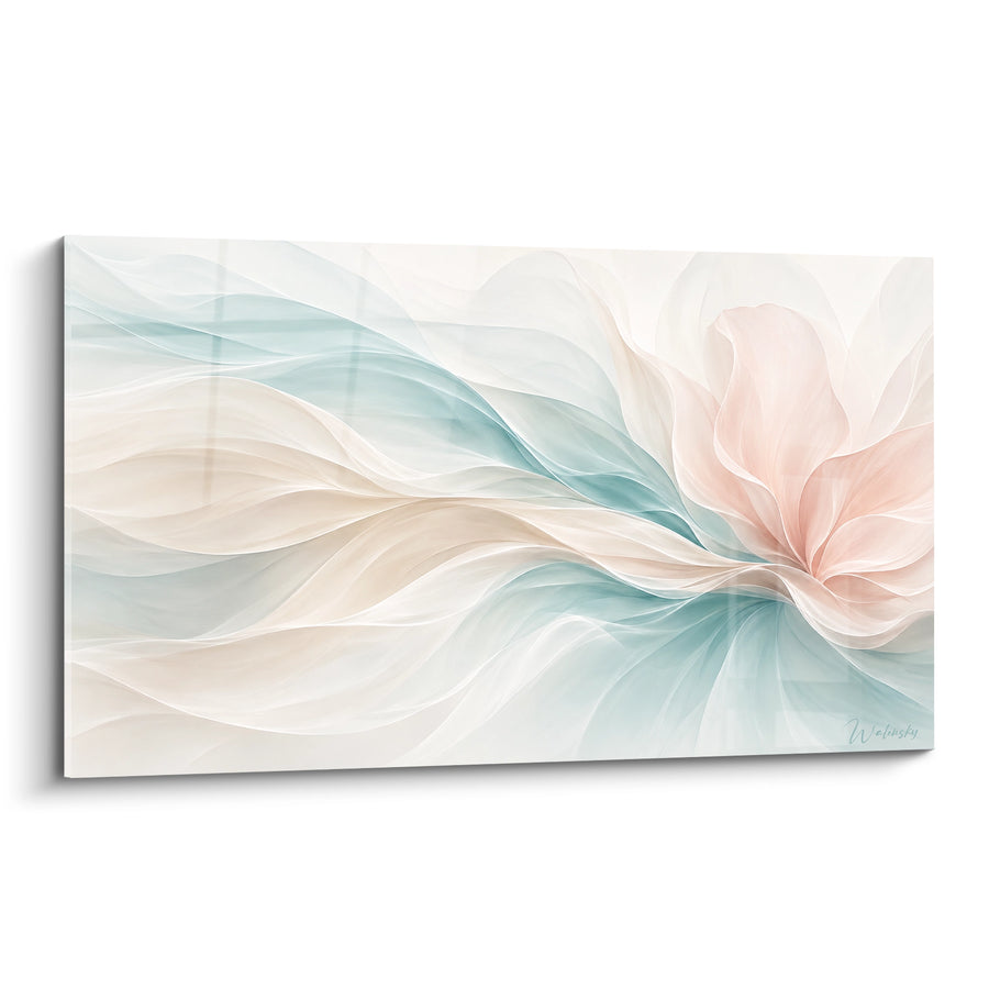 Tableau Fleur rose et bleu vaporeux - Souffle délicat - Edition Abstrait coloré